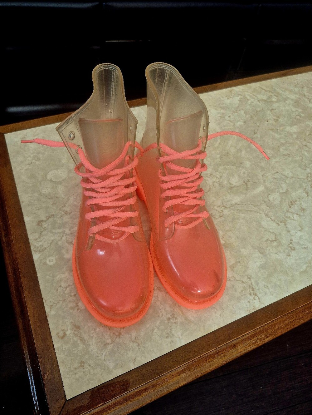 Transparent Clear Jelly Lace - Up Rain Boots By Rock & Candy
